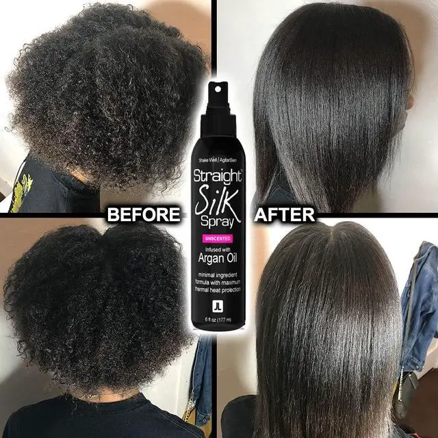 Alt view image 4 of 7 - Straight Silk Spray with Moroccan Argan Oil Thermal Protector Spray | Hair Straightening & Detangler | Alcohol-Free | Heat Protectant up to 450°F | Flat-Iron | Blow-Dry | Unscented | MADE IN USA (6oz)