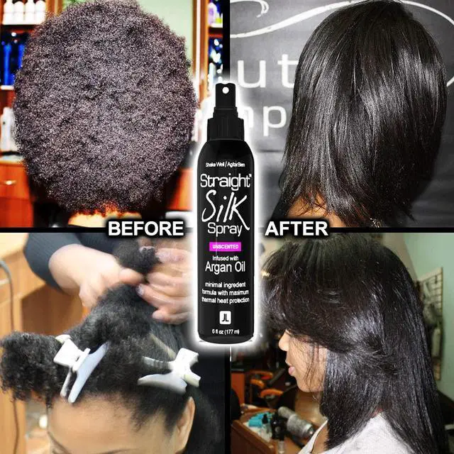 Alt view image 5 of 7 - Straight Silk Spray with Moroccan Argan Oil Thermal Protector Spray | Hair Straightening & Detangler | Alcohol-Free | Heat Protectant up to 450°F | Flat-Iron | Blow-Dry | Unscented | MADE IN USA (6oz)