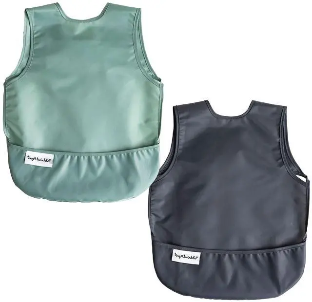 Main image of Mess Proof Baby Bibs | 2 Pack Waterproof Toddler Bib for Eating | Baby Apron for Feeding, Machine Washable, Perfect Shower Gift (Sage Charcoal, 2-4Y)