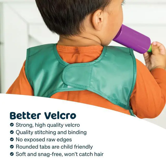 Alt view image 3 of 6 - Mess Proof Baby Bibs | 2 Pack Waterproof Toddler Bib for Eating | Baby Apron for Feeding, Machine Washable, Perfect Shower Gift (Sage Charcoal, 2-4Y)