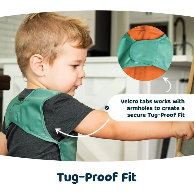 Alt view image 4 of 6 - Mess Proof Baby Bibs | 2 Pack Waterproof Toddler Bib for Eating | Baby Apron for Feeding, Machine Washable, Perfect Shower Gift (Sage Charcoal, 2-4Y)