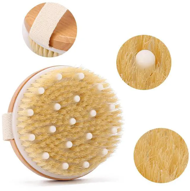 Alt view image 3 of 6 - 2-Pack Dry Brushing Body Brush for Lymphatic Drainage, Round Dry Exfoliating Brush with Massage Nodes for Cellulite, Dry Skin, Circulation Boost