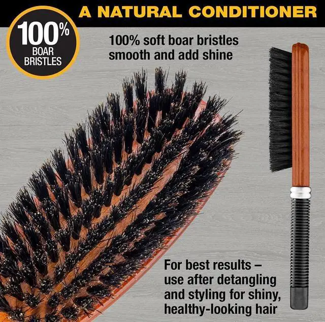 Alt view image 3 of 5 - All Purpose Boar Bristle hairbrush - Hair brush - Hairbrush for Men and Women - Brown