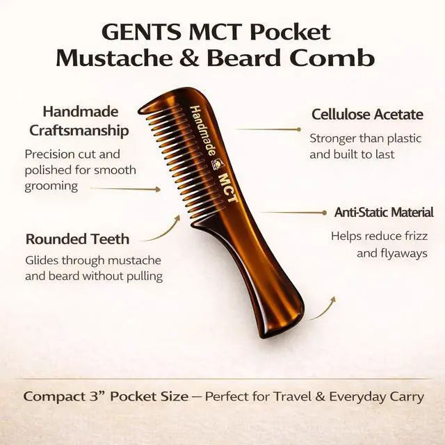 Alt view image 2 of 7 - Mustache and Beard Styling Comb, pocket sized (Tortoise Shell, 3 Pack)