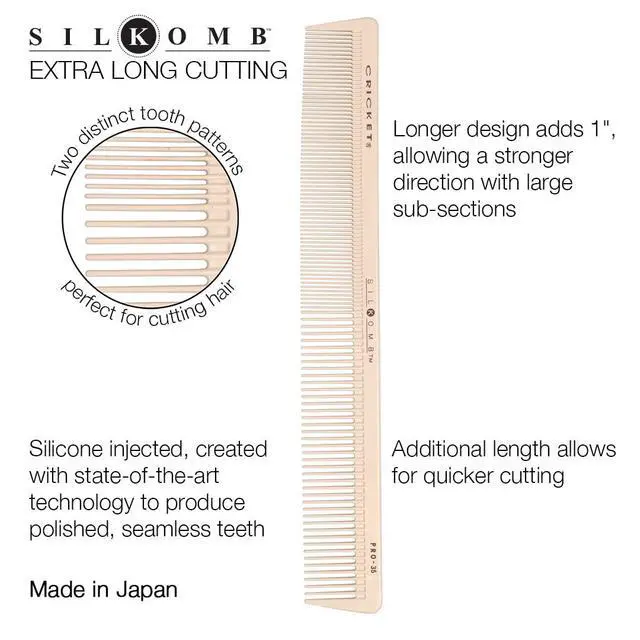 Alt view image 2 of 6 - Silkomb Pro-35 Extra Long Hair Cutting Comb - Silicone-Injected, Seamless Teeth with Dual Tooth Pattern for Precision Cutting, Styling, Ideal for All Hair Types