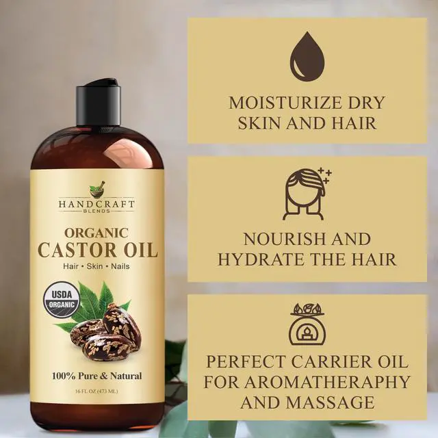 Alt view image 3 of 4 - Organic Castor Oil 16 Fl Oz | 100% Pure and Natural | Premium Grade Carrier Oil | Hair, Eyelashes and Eyebrows | Hair and Body | Expeller-Pressed | Hexane-Free
