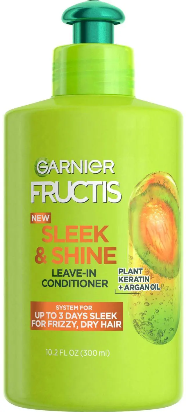Main image of Fructis Sleek & Shine Leave-In Conditioner Cream, Anti-Frizz Hair Treatment with Plant Keratin + Argan Oil, Controls Frizz and Provides Smoothness For Frizzy, Dry Hair, 10.2 Fl Oz