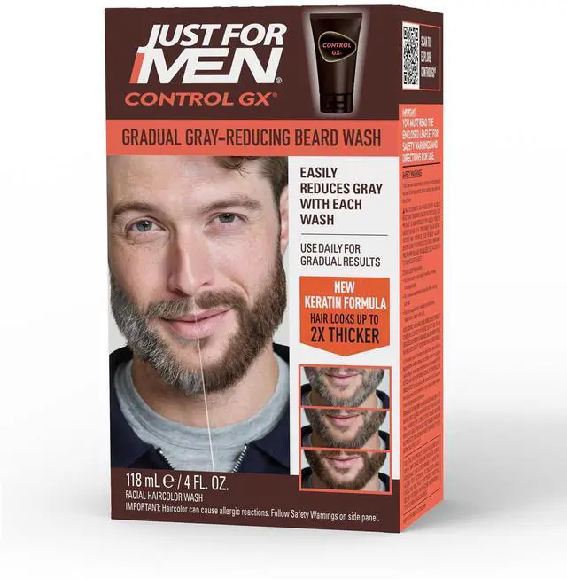 Main image of Control GX Grey Reducing Beard Wash Shampoo with Keratin, Gradually Colors Mustache and Beard, Leaves Facial Hair Thicker Softer and Fuller, 4 Fl Oz - Pack of 1