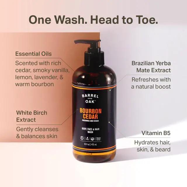 Alt view image 3 of 6 - All-in-One Wash for Face, Hair, & Body, Vegan & Hydrating Face, Shampoo and Body Wash for Men, Grooming Kit Gifts for Men, Bourbon Cedar, 16 oz