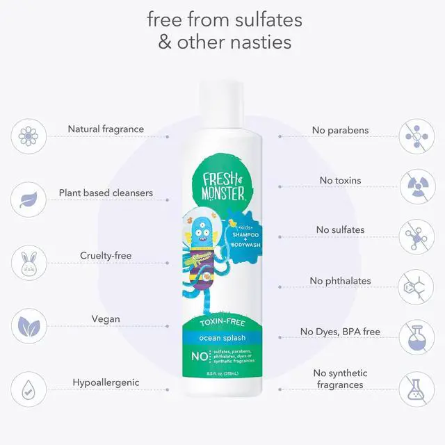 Alt view image 4 of 7 - 2-in-1 Natural Shampoo & Body Wash for Kids, Toxin-Free, Hypoallergenic, Ocean Splash (2 Pack, 8.5oz/each)