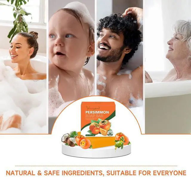 Alt view image 6 of 7 - 3 PCS Persimmon Soap Bar for Body Odor Control, Natural Refreshing Body Bar Soap for Old People Smell, Organic Deep Cleaning Body Face Wash Soap for Women & Men All Skin Types
