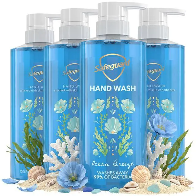 Main image of Liquid Hand Soap, Micellar Deep Cleansing, Washes Away 99% Bacteria, Made with Natural Moisturizers, Enriched with Skin Conditioners, PH Balanced, Ocean Breeze Scent 15.5 oz (Pack of 4)
