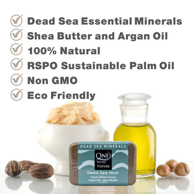 Alt view image 3 of 6 - Dead Sea Mineral Mud Soap Bar, 7 oz, Fragrance Free, Shea Butter, Argan Oil, Magnesium, Sulfur, 21 Minerals, Soothes Skin, Exfoliates