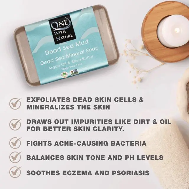 Alt view image 2 of 6 - Dead Sea Mineral Mud Soap Bar, 7 oz, Fragrance Free, Shea Butter, Argan Oil, Magnesium, Sulfur, 21 Minerals, Soothes Skin, Exfoliates