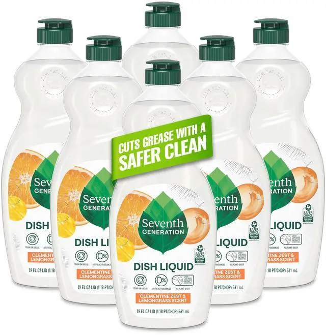 Main image of Dish Liquid Soap Clementine Zest Lemongrass Pack of 6 Dishwashing Soap Liquid Soap 19 oz