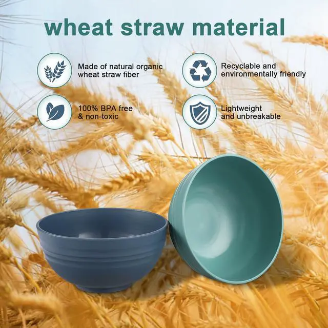 Alt view image 4 of 7 - 12 Pcs Unbreakable Cereal Bowls Set, 26 Oz Wheat Straw Bowls Set, Microwave & Dishwasher Safe Rice Bowls for Kitchen, Reusable Plastic Bowls for Soup, Salad and Snack, BPA Free, Multicolor