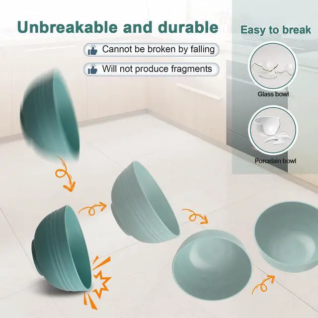 Alt view image 5 of 7 - 12 Pcs Unbreakable Cereal Bowls Set, 26 Oz Wheat Straw Bowls Set, Microwave & Dishwasher Safe Rice Bowls for Kitchen, Reusable Plastic Bowls for Soup, Salad and Snack, BPA Free, Multicolor