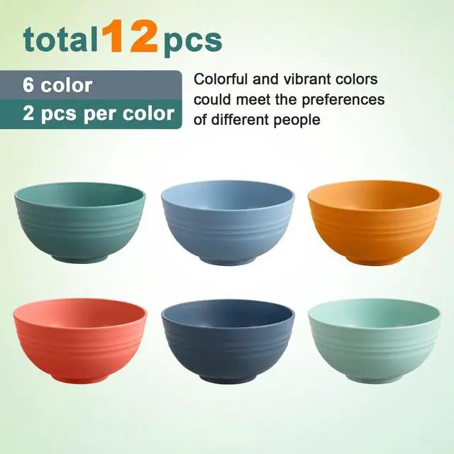 Alt view image 3 of 7 - 12 Pcs Unbreakable Cereal Bowls Set, 26 Oz Wheat Straw Bowls Set, Microwave & Dishwasher Safe Rice Bowls for Kitchen, Reusable Plastic Bowls for Soup, Salad and Snack, BPA Free, Multicolor