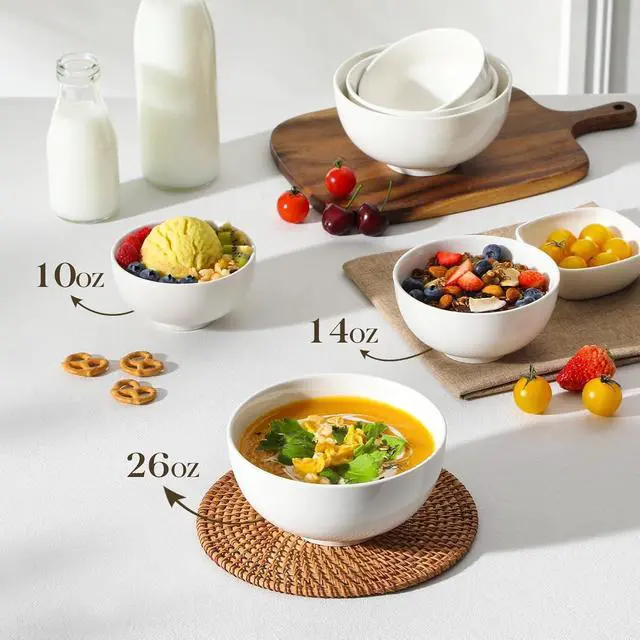 Alt view image 3 of 7 - 26 Oz White Ceramic Soup Bowls of 4, Cereal Bowls for Kitchen