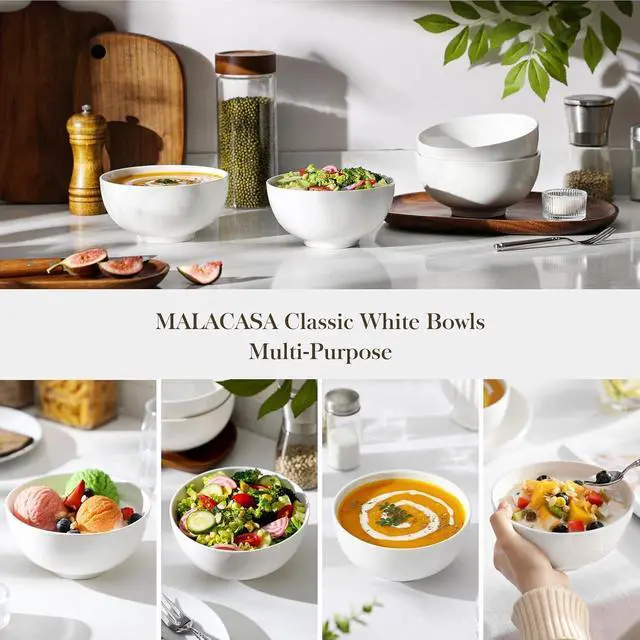 Alt view image 5 of 7 - 26 Oz White Ceramic Soup Bowls of 4, Cereal Bowls for Kitchen