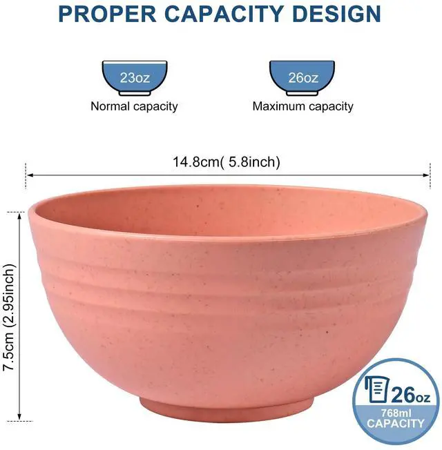 Alt view image 2 of 7 - BPA Free Unbreakable Wheat Straw Cereal Bowls - Microwave & Dishwasher Safe Soup and Salad Bowls, Set of 8, 26oz, Multicolor