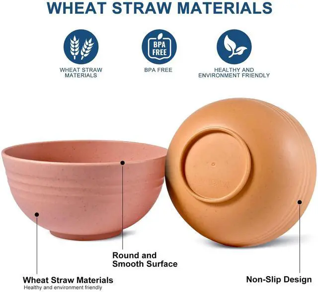 Alt view image 3 of 7 - BPA Free Unbreakable Wheat Straw Cereal Bowls - Microwave & Dishwasher Safe Soup and Salad Bowls, Set of 8, 26oz, Multicolor