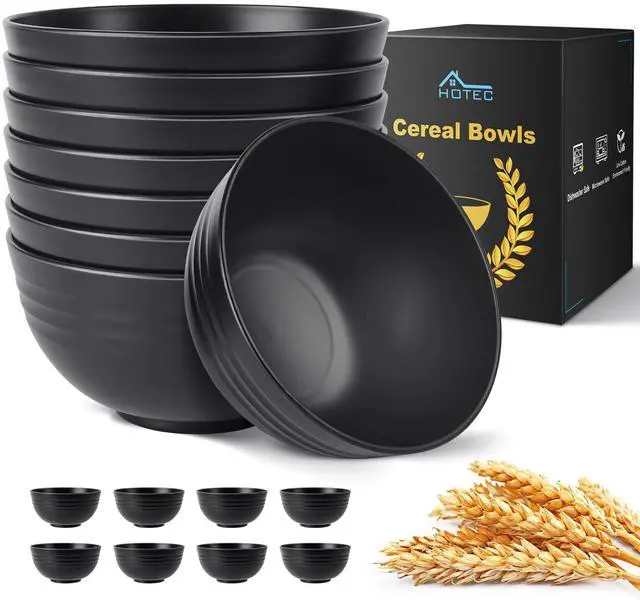 Main image of BPA Free Unbreakable Wheat Straw Cereal Bowls - Microwave & Dishwasher Safe Soup and Salad Bowls, Set of 8, 26oz, Black