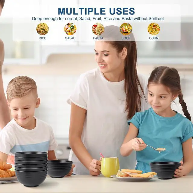 Alt view image 7 of 7 - BPA Free Unbreakable Wheat Straw Cereal Bowls - Microwave & Dishwasher Safe Soup and Salad Bowls, Set of 8, 26oz, Black