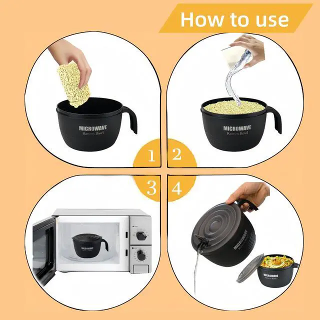 Alt view image 6 of 7 - Large Ramen Bowl, Ramen Noodle Bowls Microwavable 45 oz, Ramen Cooker, Microwave Pasta Cooker, Ramen Bowl Microwave Gift for College Male Female Dorm Room (black)