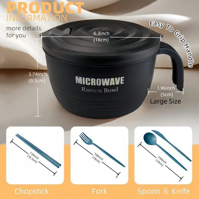 Alt view image 2 of 7 - Large Ramen Bowl, Ramen Noodle Bowls Microwavable 45 oz, Ramen Cooker, Microwave Pasta Cooker, Ramen Bowl Microwave Gift for College Male Female Dorm Room (black)