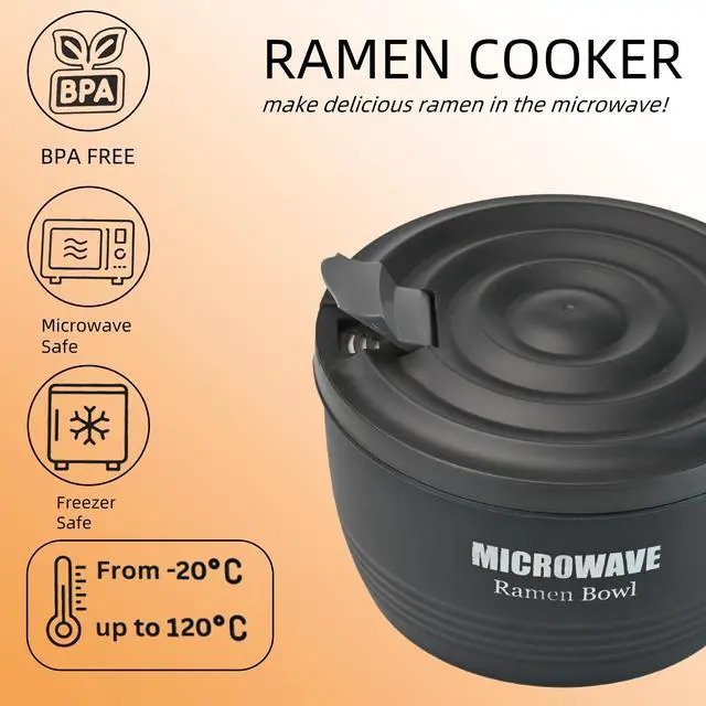 Alt view image 5 of 7 - Large Ramen Bowl, Ramen Noodle Bowls Microwavable 45 oz, Ramen Cooker, Microwave Pasta Cooker, Ramen Bowl Microwave Gift for College Male Female Dorm Room (black)