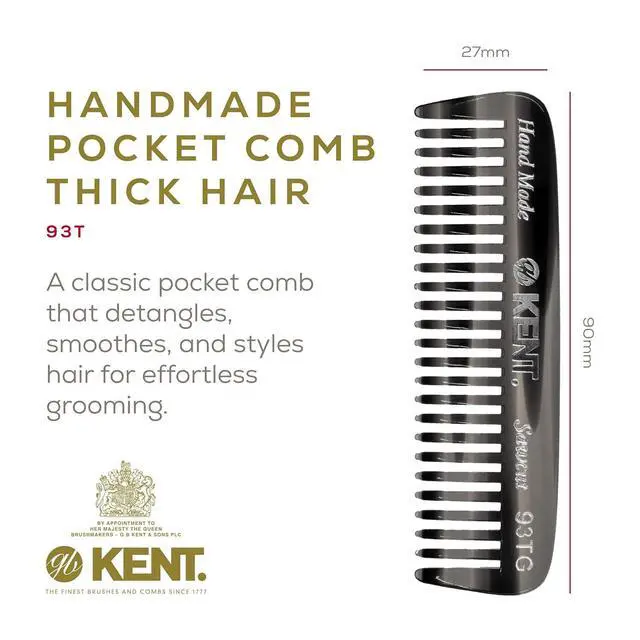 Alt view image 2 of 7 - 93T Black Graphite Beard Comb for Men - Wide Tooth Men's Comb, Ideal For Mustaches and Beards and Facial Hair, Small Pocket Sized Travel Detangler Combs, Saw-Cut, Hand Polished, Made in England