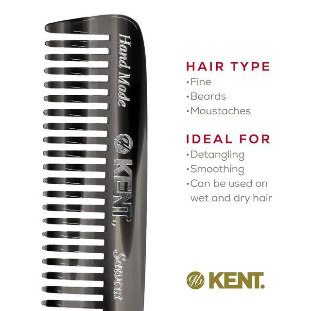 Alt view image 5 of 7 - 93T Black Graphite Beard Comb for Men - Wide Tooth Men's Comb, Ideal For Mustaches and Beards and Facial Hair, Small Pocket Sized Travel Detangler Combs, Saw-Cut, Hand Polished, Made in England