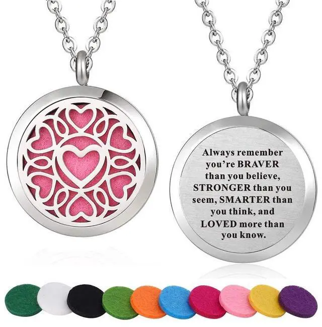 Main image of Stainless Steel Heart Aroma Therapy Aromatherapy Essential Oil Diffuser Necklace Locket Pendant