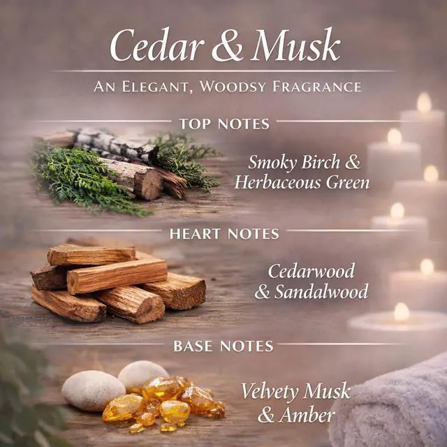 Alt view image 3 of 7 - Cedar Wood & White Musk Essential Oil Reed Diffuser for Home&Office, Luxury Hotel Collection Diffuser Oil Inspired , Bathroom,Bedroom&Living Room Shelf Decor,Non-Toxic & Gift Ready