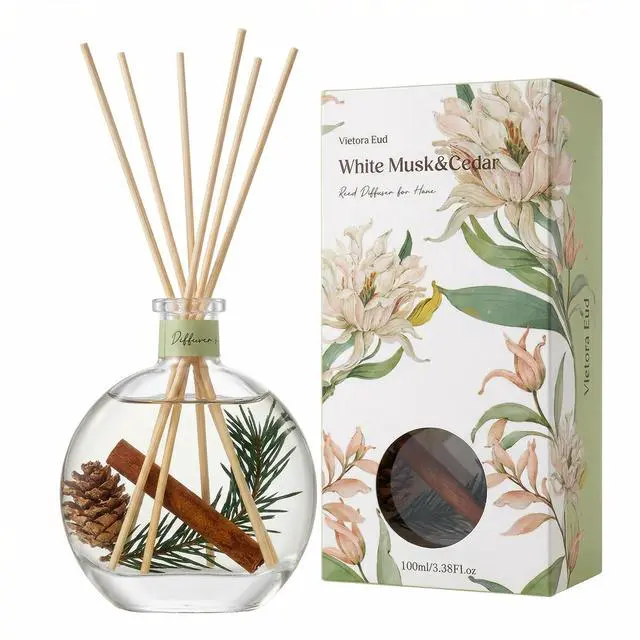 Main image of Cedar Wood & White Musk Essential Oil Reed Diffuser for Home&Office, Luxury Hotel Collection Diffuser Oil Inspired , Bathroom,Bedroom&Living Room Shelf Decor,Non-Toxic & Gift Ready