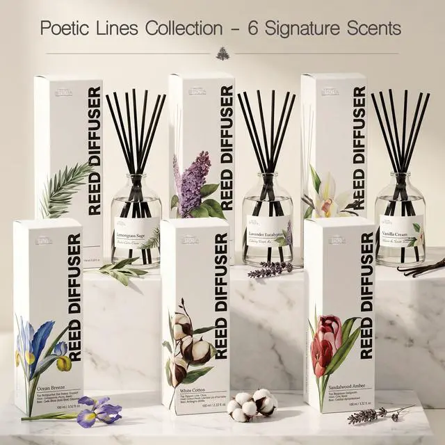 Alt view image 7 of 7 - Reed Diffuser Set for Bathroom & Home, Long Lasting Essential Oil Aroma, Glass Bottle Home Fragrance with Sticks, Ideal Gift for Woman