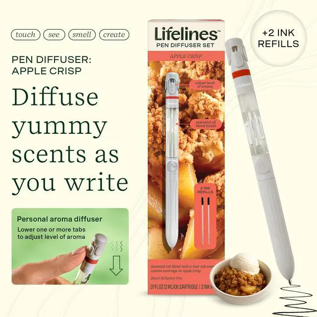 Alt view image 2 of 7 - Pen Diffuser Set, Apple Crisp - 1mm Black Ballpoint Pen with Scented Essential Oil Blend & 2 Ink Refills Aromatherapy Diffuser & Sensory Immersion Diffuse Aroma As You Write