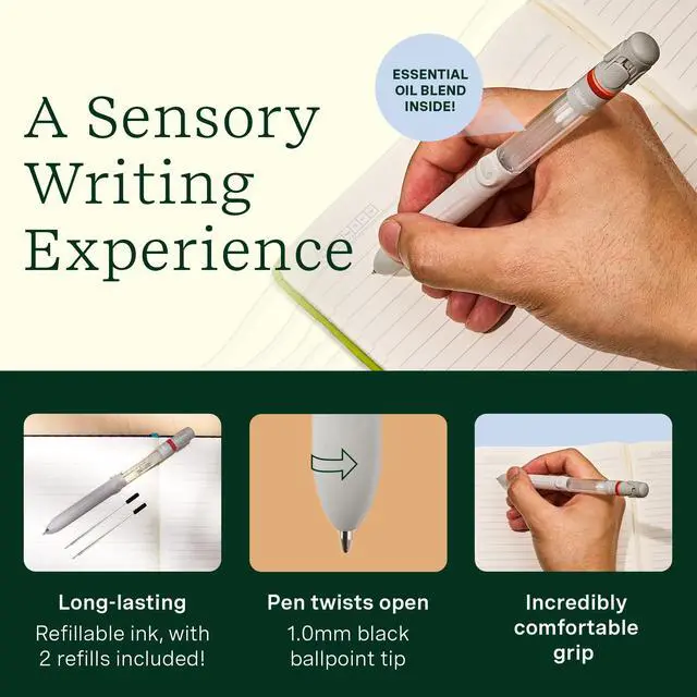 Alt view image 4 of 7 - Pen Diffuser Set, Apple Crisp - 1mm Black Ballpoint Pen with Scented Essential Oil Blend & 2 Ink Refills Aromatherapy Diffuser & Sensory Immersion Diffuse Aroma As You Write