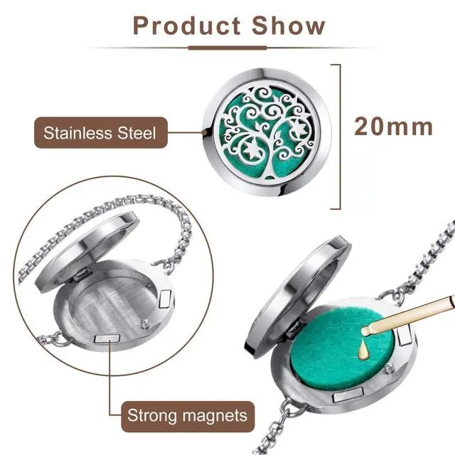 Alt view image 3 of 7 - Essential Oil Diffuser Bracelet Stainless Steel Aromatherapy Locket Adjustable Diffuser Bracelet with 24pcs Refill Pads in 12 Assorted Colors Gift Set for Women(Tree of Hope)