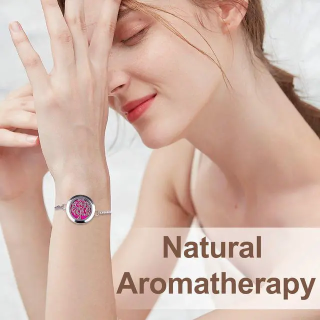 Alt view image 6 of 7 - Essential Oil Diffuser Bracelet Stainless Steel Aromatherapy Locket Adjustable Diffuser Bracelet with 24pcs Refill Pads in 12 Assorted Colors Gift Set for Women(Tree of Hope)