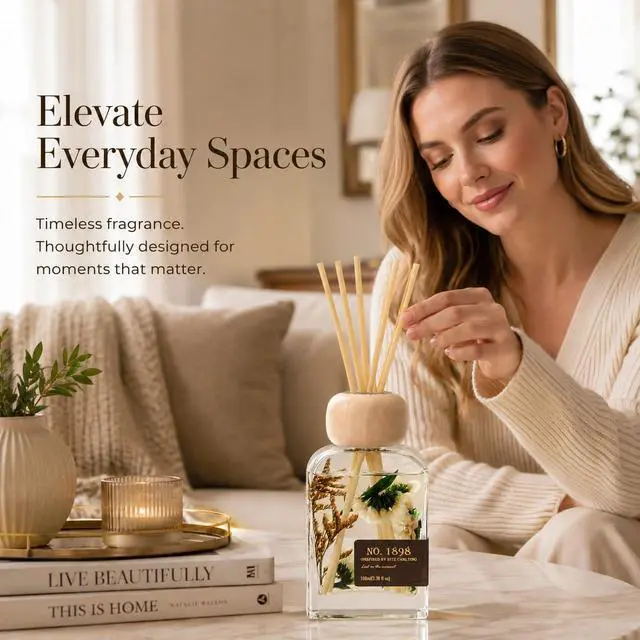 Alt view image 2 of 7 - Luxury Hotel Scent Reed Diffuser 100ml (3.38oz) | No.1898 Hotel Collection Diffuser Oil Inspired by Ritz Carlton | Home, Bathroom & Office Decor | Long-Lasting Room Freshener Gift Set