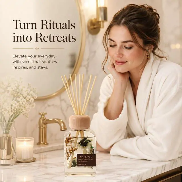 Alt view image 3 of 7 - Luxury Hotel Scent Reed Diffuser 100ml (3.38oz) | No.1898 Hotel Collection Diffuser Oil Inspired by Ritz Carlton | Home, Bathroom & Office Decor | Long-Lasting Room Freshener Gift Set
