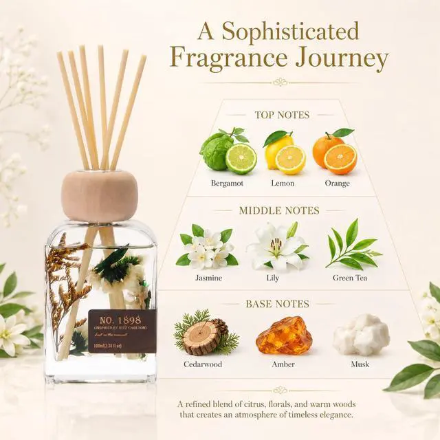 Alt view image 6 of 7 - Luxury Hotel Scent Reed Diffuser 100ml (3.38oz) | No.1898 Hotel Collection Diffuser Oil Inspired by Ritz Carlton | Home, Bathroom & Office Decor | Long-Lasting Room Freshener Gift Set