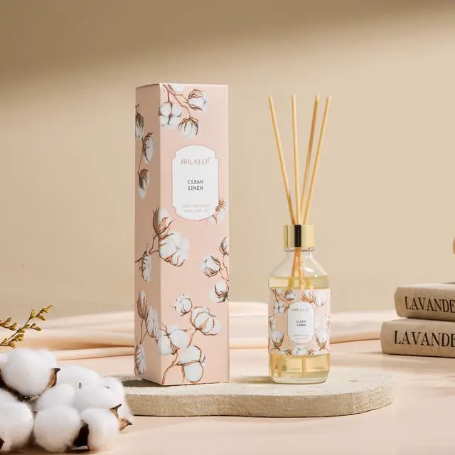 Alt view image 3 of 7 - Reed Diffuser Oil Set with Reed Sticks, Clean Linen Aromatherapy Oil Scent Diffuser for Home Office Bathroom Decoration Perfume and Gifts 3.38 oz/100ml