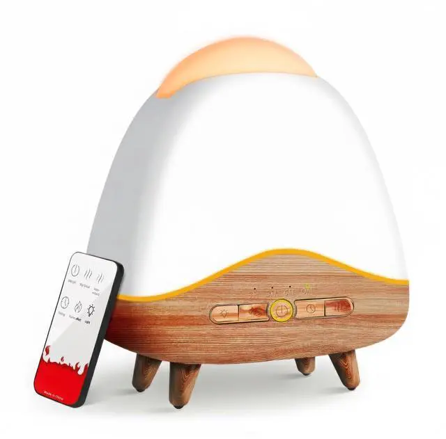 Main image of Night Light Essential Oil Diffuser with Flame, 300ML Ultrasonic Aroma Diffuser, 7 Color Lights with Remote Control, Cool Mist, Timed Mist, Auto Shut-Off for Home, Bedroom, Hotel, Office, Yoga (White)