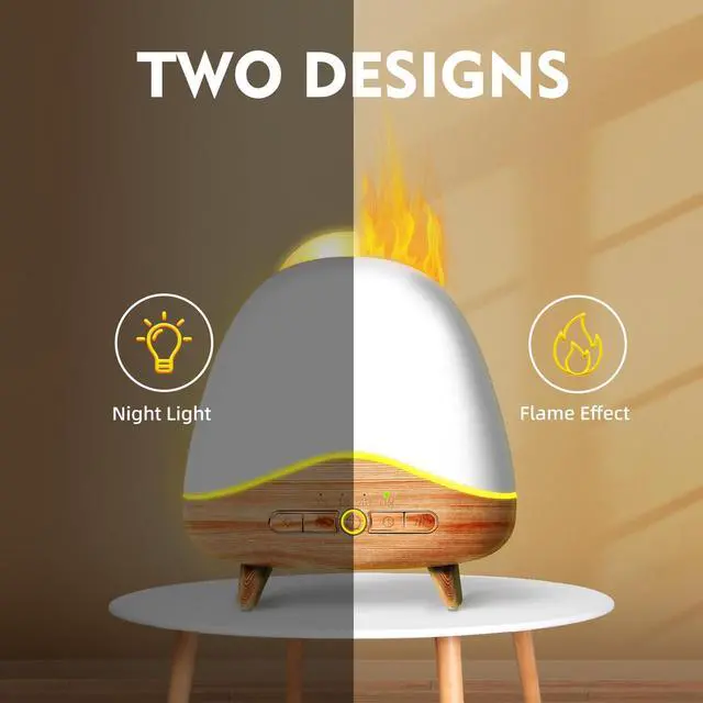 Alt view image 2 of 7 - Night Light Essential Oil Diffuser with Flame, 300ML Ultrasonic Aroma Diffuser, 7 Color Lights with Remote Control, Cool Mist, Timed Mist, Auto Shut-Off for Home, Bedroom, Hotel, Office, Yoga (White)