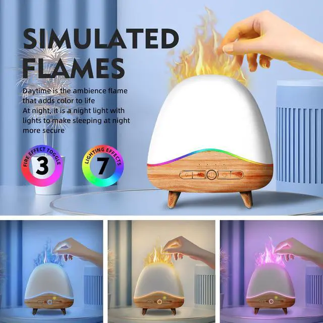 Alt view image 4 of 7 - Night Light Essential Oil Diffuser with Flame, 300ML Ultrasonic Aroma Diffuser, 7 Color Lights with Remote Control, Cool Mist, Timed Mist, Auto Shut-Off for Home, Bedroom, Hotel, Office, Yoga (White)