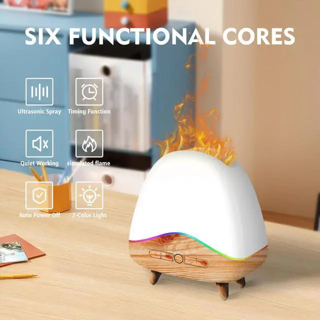 Alt view image 5 of 7 - Night Light Essential Oil Diffuser with Flame, 300ML Ultrasonic Aroma Diffuser, 7 Color Lights with Remote Control, Cool Mist, Timed Mist, Auto Shut-Off for Home, Bedroom, Hotel, Office, Yoga (White)