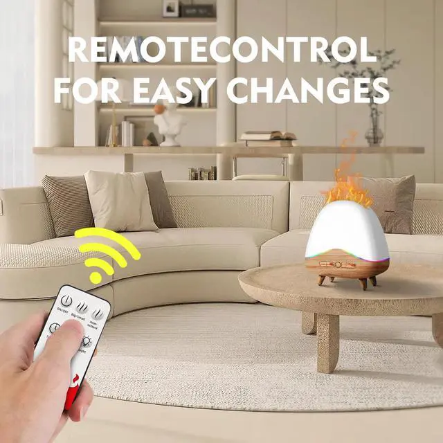 Alt view image 7 of 7 - Night Light Essential Oil Diffuser with Flame, 300ML Ultrasonic Aroma Diffuser, 7 Color Lights with Remote Control, Cool Mist, Timed Mist, Auto Shut-Off for Home, Bedroom, Hotel, Office, Yoga (White)
